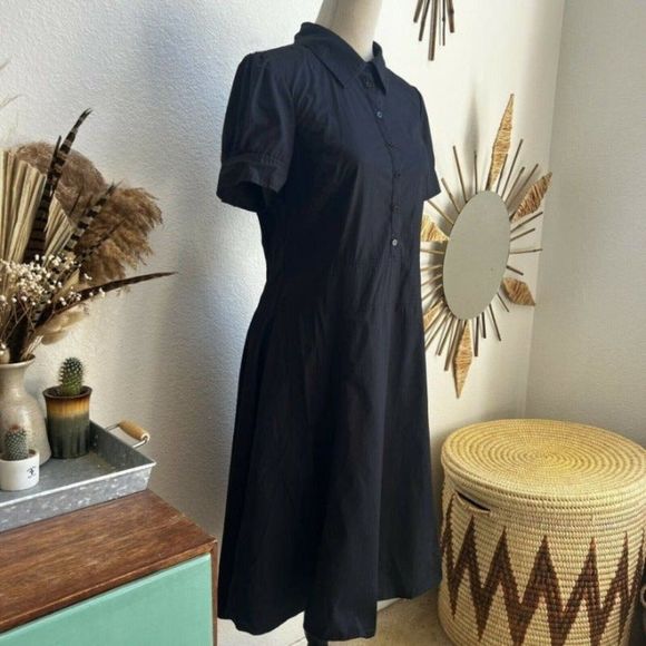 Halogen Womens Fit & Flare Black Shirt Half Button Midi Dress Collared Large - Picture 5 of 12